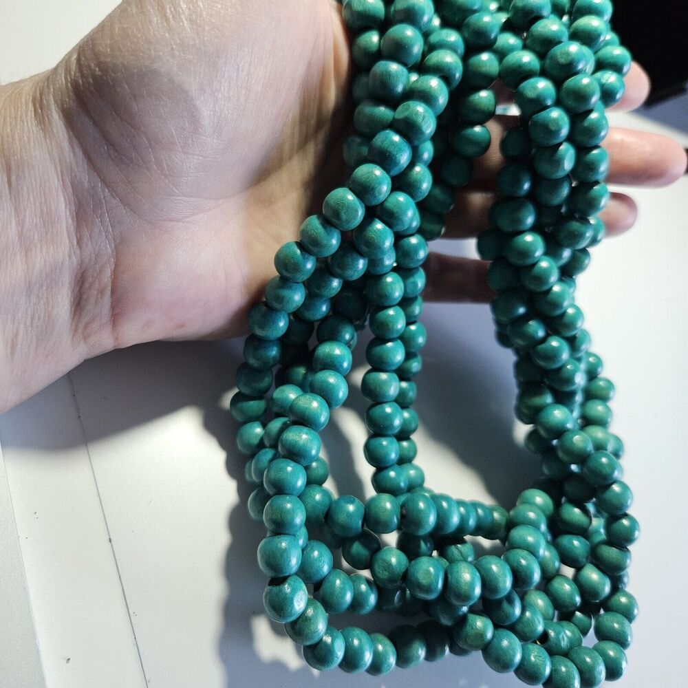 **Last Chance!! Final Sale** Turquoise Colored Wooden Braided Beaded 31.5" - Picture 4 of 13